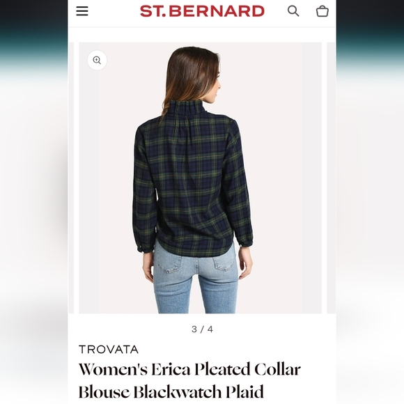 EUC Trovata Erica Pleated Collar Blouse Blackwatch Plaid, Size M - Picture 9 of 10